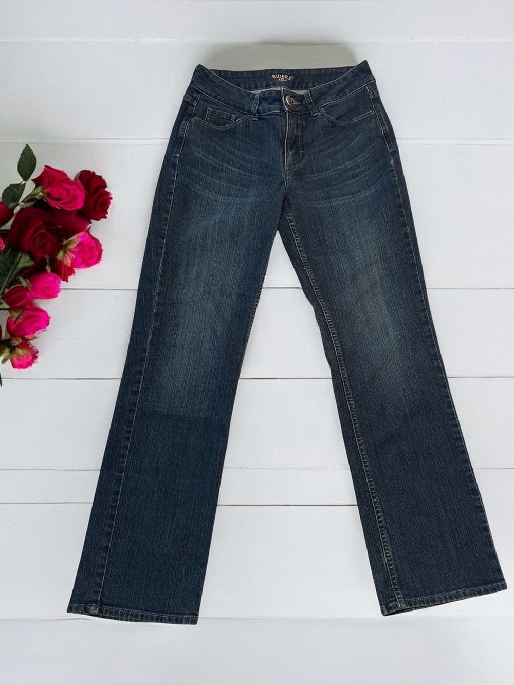 Riders By Lee Jeans Mid-Rise Straight Leg Womens 6 M BLUE Distressed Jeans